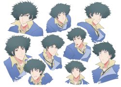 Rule 34 | angry, cowboy bebop, happy, highres, red eyes, smile, spike spiegel, spiked hair, tagme, white background