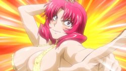 Rule 34 | 1girl, animated, animated gif, areola slip, bikini, blush, breasts, freezing (series), large breasts, long hair, open mouth, pointing, purple eyes, red hair, roxanne elipton, solo, surprised, swimsuit