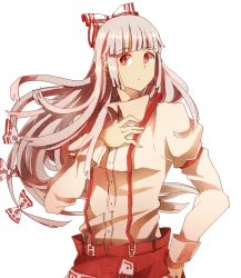 1girl azya bad_id bad_pixiv_id female_focus fujiwara_no_mokou long_hair oekaki shirt simple_background solo suspenders touhou white_background