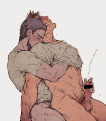 Rule 34 | 2boys, akutsumi, anal, bara, beard, bottomless, character request, copyright request, cum, facial hair, handjob, male penetrated, multiple boys, muscular, orgasm, penis grab, sex, sweat, wince, yaoi