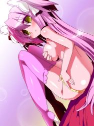 Rule 34 | 10s, 1girl, blush, boots, bow, breast hold, breasts, covering privates, covering breasts, hair bow, kaname madoka, long hair, mahou shoujo madoka magica, mahou shoujo madoka magica (anime), miuku (marine sapphire), pink footwear, pink hair, pink thighhighs, smile, solo, thigh boots, thighhighs, ultimate madoka, yellow eyes