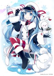 Rule 34 | + +, 1girl, animal, arm up, binoculars, black footwear, black gloves, black jacket, black necktie, black shorts, blue eyes, blue hair, blush stickers, boots, chon (chon33v), collared shirt, copyright notice, dress, full body, fur-trimmed boots, fur-trimmed jacket, fur-trimmed sleeves, fur trim, gloves, grin, hat, hatsune miku, highres, jacket, lighthouse, long sleeves, necktie, official art, open clothes, open jacket, peaked cap, pennant, polka dot, rabbit, rabbit yukine, red shirt, shirt, short shorts, shorts, sleeves past wrists, smile, snow, snowflakes, string of flags, striped clothes, striped thighhighs, thighhighs, thighhighs under boots, twintails, vocaloid, water, watermark, waves, white dress, white headwear, wide sleeves, yuki miku, yuki miku (2022)