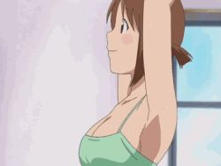 Rule 34 | 00s, 10s, 1girl, animated, animated png, bouncing breasts, breasts, brown eyes, brown hair, hinako (issho ni training), issho ni training, large breasts, lowres, no bra, solo