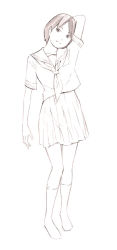 Rule 34 | 1girl, monochrome, original, school uniform, sketch, socks, solo, traditional media, yoshitomi akihito