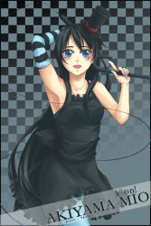 Rule 34 | 1girl, akiyama mio, bad id, bad pixiv id, black hair, blue eyes, cane, character name, copyright name, don&#039;t say &quot;lazy&quot;, dress, facepaint, fi (artist), fi (honey star), fingerless gloves, gloves, hat, k-on!, long hair, microphone, mini hat, mini top hat, pantyhose, solo, top hat