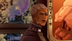 Rule 34 | + +, 1boy, absurdres, blurry, close-up, dark-skinned male, dark skin, depth of field, enrico pucci, highres, jojo no kimyou na bouken, looking at viewer, male focus, mrg dm, one eye closed, solo, stone ocean, the young pope, white hair