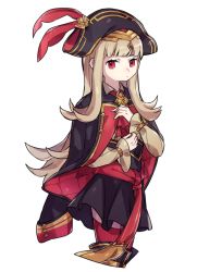 Rule 34 | 1girl, closed mouth, fire emblem, fire emblem heroes, grey hair, haconeri, hat, long hair, long sleeves, nintendo, pirate costume, pirate hat, red eyes, red thighhighs, simple background, solo, thighhighs, veronica (fire emblem), white background