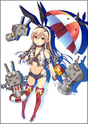 Rule 34 | &gt; &lt;, &gt;o&lt;, 10s, 1girl, 2015, :&gt;, :3, :o, adapted costume, anchor, anchor hair ornament, arm at side, armband, black bow, black panties, blonde hair, boots, border, bow, buttons, checkered flag, chestnut mouth, choker, closed eyes, cloud, collarbone, copyright name, crop top, cropped jacket, eyebrows, flag, flat chest, full body, gloves, hair between eyes, hair ornament, hairband, highleg, highleg panties, highres, holding, holding umbrella, horosuke, kantai collection, knee boots, legs apart, lifebuoy, long hair, looking at viewer, midriff, navel, open mouth, panties, parasol, race queen, red footwear, red thighhighs, rensouhou-chan, shadow, shimakaze (kancolle), shiny skin, short shorts, shorts, silhouette, simple background, skindentation, sky, sleeveless, smile, solo, stomach, striped clothes, striped thighhighs, swim ring, thighhighs, triangle mouth, umbrella, underwear, white background, white gloves, | |