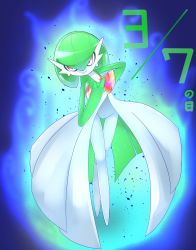 Rule 34 | 1girl, arm behind back, blue background, bob cut, bowing, closed mouth, colored skin, creatures (company), crossed legs, dated, female focus, flat chest, full body, game freak, gardevoir, gardevoir day, gen 3 pokemon, green hair, green skin, hair between eyes, hand up, happy, highres, japanese text, looking at viewer, multicolored skin, nintendo, odoru (astral 37), pokemon, pokemon (creature), red eyes, short hair, simple background, smile, solo, split mouth, standing, translation request, two-tone skin, watson cross, white skin