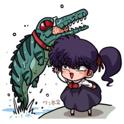 Rule 34 | 1girl, alligator, black hair, chibi, crocodilian, kunou kodachi, lowres, ranma 1/2, solo, wanta (futoshi)