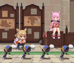 Rule 34 | 10s, animal ears, animated, animated gif, artist request, blue eyes, blush, brown hair, child, crate, final fantasy, final fantasy xiv, khloe aliapoh, lantern, map, pickaxe, pink hair, pixel art, t&#039;kebbe