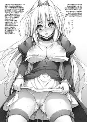 Rule 34 | 00s, 1girl, blush, breasts, clothes lift, cum, frills, greyscale, ishikei, large breasts, long hair, monochrome, nipples, panties, puffy nipples, pussy juice, sekirei, skirt, skirt lift, solo, tears, thigh strap, tsukiumi, underwear, upskirt, wet, wet clothes, wet panties