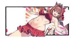 Rule 34 | &gt; &lt;, 2girls, :d, animal ears, bikini, blush, breasts, brown hair, commentary request, daiwa scarlet (trifle vacation) (umamusume), daiwa scarlet (umamusume), fang, flower, frilled bikini, frills, hair bobbles, hair flower, hair ornament, holding, holding paintbrush, horse ears, horse girl, looking at viewer, low twintails, medium breasts, multicolored hair, multiple girls, navel, nonco, open mouth, paintbrush, red bikini, red eyes, skin fang, smile, special week (hopping vitamin heart) (umamusume), special week (umamusume), stomach, streaked hair, swimsuit, twintails, umamusume, white background, white hair