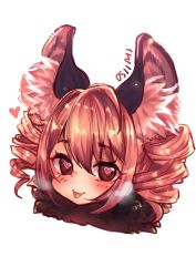 Rule 34 | 1girl, :p, animal ear fluff, animal ears, blade &amp; soul, blush, brown eyes, drill hair, fur collar, heart, heart-shaped pupils, looking at viewer, osiimi, portrait, red eyes, red hair, short hair, simple background, solo, symbol-shaped pupils, tongue, tongue out, white background