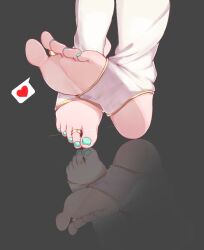 Rule 34 | blue nails, feet only, foot focus, grey background, heart, highres, jager, jewelry, kokkoro (princess connect!), nail polish, princess connect!, reflective floor, socks, soles, spoken heart, stirrup legwear, toe ring, toeless legwear, toenail polish, toenails, toes, white socks