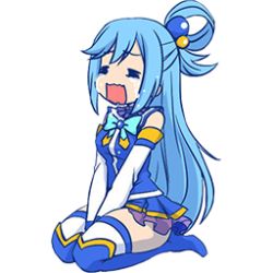Rule 34 | 1girl, = =, blue hair, crying, closed eyes, female focus, long hair, lowres, open mouth, solo, tears, v arms