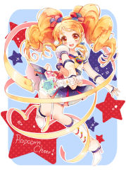 Rule 34 | 10s, 1girl, alternate form, blonde hair, boots, brooch, cure honey, cure honey (popcorn cheer), drill hair, happinesscharge precure!, heart, heart brooch, long hair, looking at viewer, multicolored clothes, multicolored skirt, oomori yuuko, precure, ribbon, skirt, solo, twin drills, twintails, uzuki aki, yellow eyes