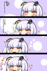 Rule 34 | 1girl, 1other, 4koma, :i, :t, absurdres, azur lane, blush stickers, brown eyes, chibi, closed mouth, comic, commander (azur lane), commentary request, explorer (azur lane), grey hair, hand up, hands up, headgear, highres, kurukurumagical, motion lines, notice lines, out of frame, siren (azur lane), translation request