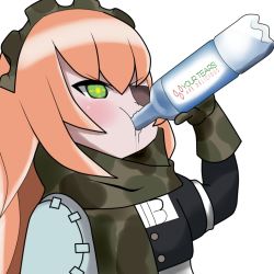 Rule 34 | 1girl, chugging, cz2128 delta, drinking, eyepatch, gloves, green eyes, hair between eyes, hh 101, long hair, overlord (maruyama), pink hair, solo, tagme