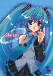 Rule 34 | 1girl, detached sleeves, female focus, green hair, hatsune miku, headphones, highres, looking at viewer, nanase aoi, necktie, solo, twintails, vocaloid