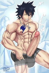 Rule 34 | 1boy, abs, fairy tail, gradient background, gray fullbuster, huge penis, lostanemone, male focus, pectorals, pectorals, penis, solo, tagme, tattoo, underwear