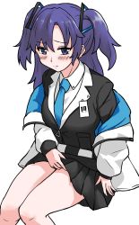 Rule 34 | 1girl, blue archive, highres, niceratus kiotensis, school uniform, sitting, solo, white background, yuuka (blue archive)