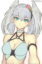 adapted_costume armlet bikini braid breasts choker cleavage crown_braid gofelem grey_hair head_wings jewelry looking_at_viewer medium_breasts melia_antiqua nintendo o-ring o-ring_bikini simple_background smile swimsuit unfinished upper_body white_background wings xenoblade_chronicles:_future_connected xenoblade_chronicles_(series) xenoblade_chronicles_1