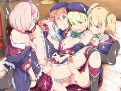 Rule 34 | 4girls, ahoge, aoi (princess connect!), bed, beret, blonde hair, blush, bow, breasts, censored, chieru (princess connect!), chloe (princess connect!), clover, cum, cum in pussy, cum on body, cum on breasts, cum on feet, cum on upper body, feet, futanari, green hair, group sex, hat, indoors, kuroe hanako, licking, licking lips, lolita channel, mosaic censoring, multiple girls, nipples, no shoes, on bed, open mouth, orange hair, parted lips, penis, pink hair, ponytail, princess connect!, purple eyes, red eyes, sex, sex from behind, shi yusu, socks, sweat, thighhighs, tongue, tongue out, twintails, vaginal, yuni (princess connect!)