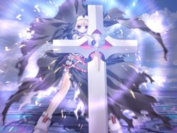 Rule 34 | 00s, 1girl, belt, belt skirt, blonde hair, bridal gauntlets, corset, cross, dress, full body, game cg, glowing, habit, highres, holding, holding sword, holding weapon, huge weapon, legs apart, motion blur, motion lines, nun, outdoors, prism ark, red eyes, shadow, shoes, sister hell, solo, standing, sword, torn clothes, torn dress, v-shaped eyebrows, vambraces, weapon