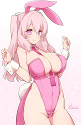 Rule 34 | 1girl, animal ears, between breasts, blush, breasts, cleavage cutout, clothing cutout, curvy, fake animal ears, hoshino maki osamu, large breasts, long hair, looking at viewer, necktie, necktie between breasts, original, pink eyes, pink hair, playboy bunny, rabbit ears, rabbit girl, solo, starmine (manga), stroma, thighs, twintails