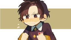 Rule 34 | 1boy, blush, brown eyes, brown hair, child, closed mouth, collared shirt, damian desmond, eden academy school uniform, highres, long sleeves, parted bangs, school uniform, shirt, solo, spy x family, yingwdcp999