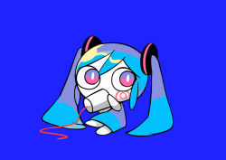 Rule 34 | 1girl, aimaina, blue background, blue eyes, chibi, dress, long hair, looking to the side, nee nee nee. (vocaloid), pink eyes, solo, string phone, terada tera, twintails, very long hair, vocaloid