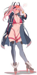 Rule 34 | 1girl, ;p, absurdres, adapted costume, adjusting eyewear, alternate costume, azur lane, belt, bikini, blush, boots, breasts, bremerton (azur lane), brown shorts, choker, cleavage, coat, commentary request, embarrassed, eyewear on head, unworn eyewear, female focus, full body, glasses, grey background, hair between eyes, hair ornament, hand on own head, hey taisyou, high heel boots, high heels, highres, holding, holding removed eyewear, large breasts, long hair, long sleeves, looking at viewer, midriff, multicolored hair, navel, navel piercing, no pants, one eye closed, open clothes, open coat, piercing, pink eyes, pink hair, platform boots, platform footwear, red bikini, short shorts, shorts, sidelocks, simple background, solo, standing, star (symbol), streaked hair, sunglasses, swimsuit, thighhighs, tongue, tongue out, twintails, white background, zettai ryouiki