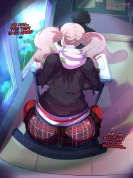 Rule 34 | 1boy, 1girl, absurdres, ass, classroom, coca 00, english text, highres, persona, persona 5, tagme, takamaki anne, twintails