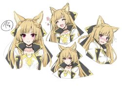 Rule 34 | 10s, ^ ^, animal ears, blunt bangs, braid, closed eyes, expressions, fox ears, gold trim, granblue fantasy, high collar, multiple views, shaded face, simple background, sketch, urabi (tomatohouse), white background, yuisis (granblue fantasy)
