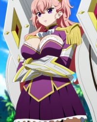 Rule 34 | 10s, 1girl, breasts, charlotte scherzen, female focus, highres, kaneko hiraku, large breasts, long hair, solo, standing, stitched, third-party edit, valkyrie drive, valkyrie drive -mermaid-