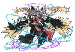 Rule 34 | 1girl, blue eyes, book, boots, dark skin, halo, metatron (p&amp;d), pen, puzzle &amp; dragons, white hair, wings