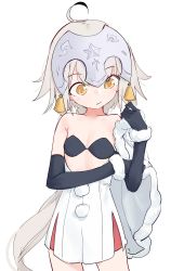 Rule 34 | 1girl, absurdres, ahoge, bell, bikini, bikini top only, black bikini, black gloves, cowboy shot, eds, elbow gloves, fate/grand order, fate (series), flat chest, fur trim, gloves, headpiece, highres, jeanne d&#039;arc alter (fate), jeanne d&#039;arc (fate), jeanne d&#039;arc alter santa lily (fate), long hair, pom pom (clothes), simple background, sketch, solo, swimsuit, very long hair, white background, yellow eyes