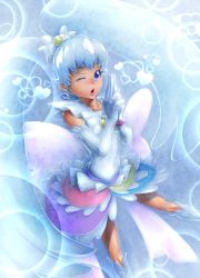 Rule 34 | 10s, 1girl, blue eyes, blue hair, boots, cure princess, cure princess (innocent form), detached sleeves, dress, earrings, eyelashes, gloves, hair ornament, hair ribbon, happinesscharge precure!, happy, highres, innocent form (happinesscharge precure!), jewelry, knee boots, kneehighs, lipstick, long hair, looking at viewer, magical girl, makeup, matching hair/eyes, multicolored clothes, multicolored skirt, one eye closed, precure, ribbon, shirayuki hime, skirt, smile, socks, solo, twintails, very long hair, white dress, white gloves, wings, yamashiro yoshifumi
