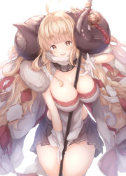 Rule 34 | 1girl, absurdres, anila (granblue fantasy), blonde hair, blush, breasts, granblue fantasy, highres, large breasts, long hair, looking at viewer, open mouth, skirt, ukiwakisen, yellow eyes