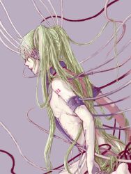 Rule 34 | 1girl, bad id, bad pixiv id, cable, cyborg, closed eyes, female focus, green hair, hatsune miku, long hair, nude, solo, twintails, very long hair, vocaloid