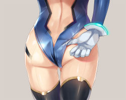 Rule 34 | 1girl, adjusting clothes, adjusting leotard, ass, ass cutout, ass focus, blue leotard, butt crack, clothing cutout, cyborg, fiora (xenoblade), from behind, head out of frame, inoue takuya (tactactak), leotard, mecha-fiora, mecha-fiora (speed cowling), nintendo, solo, spoilers, thighhighs, xenoblade chronicles (series), xenoblade chronicles 1