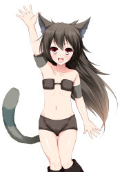 Rule 34 | 1girl, animal ears, arm up, bad id, bad pixiv id, blush, flat chest, highres, long hair, looking at viewer, open mouth, original, simple background, smile, solo, tail, white background, yappen, yatsu (sasuraino)