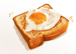 Rule 34 | bread, bread slice, egg (food), food, food focus, fried egg, fried egg on toast, highres, kaneko ryou, no humans, original, simple background, still life, toast, white background