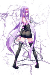 Rule 34 | 1girl, ass, blindfold, chain, dagger, fate/stay night, fate (series), from behind, highres, knife, long hair, maoxingzhe, medusa (fate), medusa (rider) (fate), nameless dagger (fate), purple hair, solo, very long hair, weapon