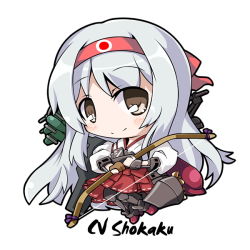 Rule 34 | 10s, 1girl, aircraft, airplane, archery, blush, boots, bow (weapon), brown eyes, chibi, flight deck, gloves, hairband, japanese clothes, kantai collection, kyuudou, long hair, muneate, partially fingerless gloves, partly fingerless gloves, personification, quiver, shoukaku (kancolle), single glove, skirt, smile, solo, take tonbo, thigh boots, thighhighs, weapon, white hair, yugake