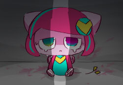 Rule 34 | 1girl, abuse, amputee, aqua eyes, aqua hair, aqua leotard, bandages, blood, blood on wall, chibi, chibi only, colored skin, crack of light, crying, crying with eyes open, gloves, hairpods, heterochromia, indoors, leotard, multicolored hair, multicolored leotard, no eyebrows, no pupils, parted lips, pepoyo, pink eyes, pink hair, pink leotard, pink skin, poyopep, poyoroid, poyoroid (mania), quadruple amputee, short hair, solo, streaked hair, swept bangs, tail, tears, utau, white gloves, yellow leotard, yellow tail