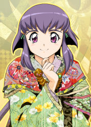 Rule 34 | 1girl, hand on own chin, japanese clothes, kimono, long hair, long sleeves, masaki aeka jurai, purple eyes, purple hair, solo, tenchi muyou!, tiara, ueyama michirou, upper body, wide sleeves
