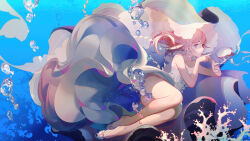 1girl ask_(askzy) choker collarbone frown highres jellyfish noah_fantasy ocean pink_eyes pink_hair shirt short_hair waves