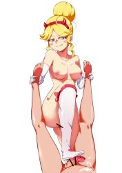 Rule 34 | 1boy, 1girl, alternate breast size, bar censor, bare shoulders, blonde hair, boots, breasts, censored, clenched teeth, collarbone, cum, cum on self, disney, ejaculation, elbow gloves, fake horns, feet, femdom, foot grab, footjob, gloves, grin, hair bun, heart, heart-shaped pupils, hetero, high heel boots, high heels, highres, horned headwear, horns, jcm2, knee boots, leg grab, legs up, long hair, medium breasts, naughty face, neck, nipples, nude, penis, pussy, pussy juice, ribbon, shoejob, simple background, single hair bun, smile, star butterfly, star vs the forces of evil, sweat, symbol-shaped pupils, teeth, thighhighs, wavy hair, white background, white footwear, white gloves, white thighhighs